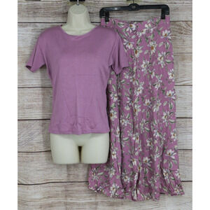 VINTAGE Ivy Collectibles Womens Size 9/10 Floral Skirt and Top Set Mauve Pink